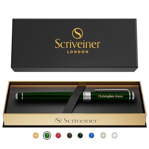 Scriveiner British Racing Green Personalisierter Stift - Atemberaubender Grüner Lack Luxus Tintenroller Mit Chrom-Finish, Schmidt Tinte, Bestes Graviertes Tintenroller Geschenkset, Custom Name Gravur von Scriveiner