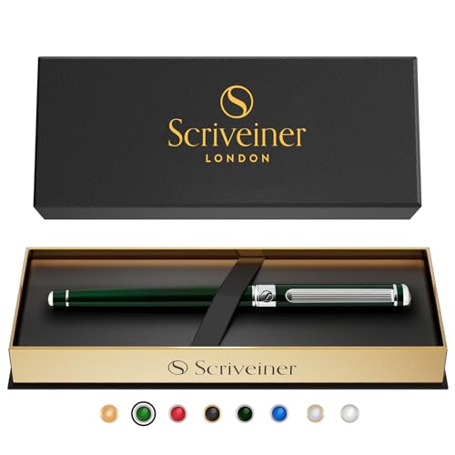 Scriveiner Kugelschreiber Britisch Renngrün - Hochwertiger Tintenroller mit Chromveredelung, Schmidt Ersatzmine, Geschenkbox Büro Set, schöne professionelle Kugelschreiber (Britisches Renngrün) von Scriveiner