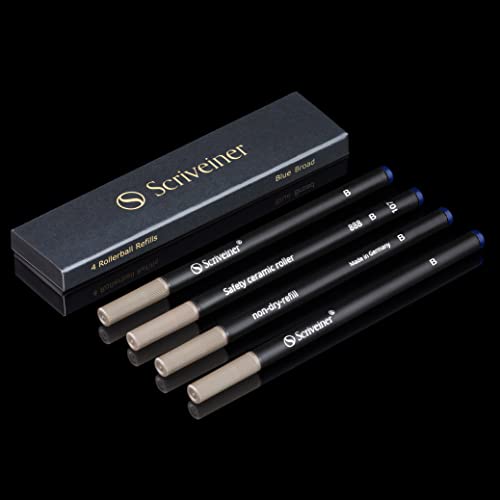 Scriveiner Tintenroller Mine Blau Breit - 4 Rollerball Refill Minen in hervorragender Qualität für Scriveiner Stifte - Sicherheits-Keramikmine B - Schmidt 888 von Scriveiner