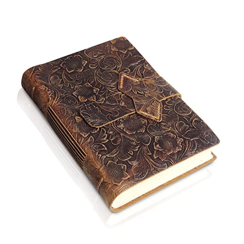 ScrodCat Ledertagebuch, A5-Notizbuch, antik, handgefertigt, ledergebunden, für tägliche Notizen, mit Blanko-Seiten, 20 x 15 cm, Reisetagebuch (Brown, A5/20x15cm) von Scrodcat