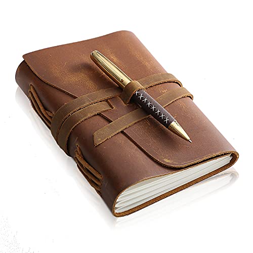 Scrodcat vintage leather sketchbook leather Blank Pages Genuine Leather Bound Daily Notepad for Men & Women,240 Kraft Pages with pen (Brown, M) von Scrodcat