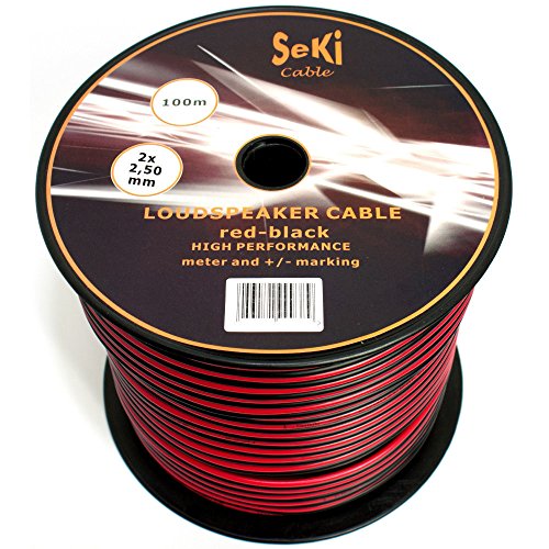 Lautsprecherkabel 2x2,50mm2 - 100m - rot-schwarz - CCA - Audiokabel - Boxenkabel von SeKi