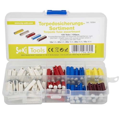 SeKi 100-teiliges Torpedosicherungs-Sortiment; 10x5A, 40x8A, 20x16A, 20x25A, 10x40A; Abschmelzsicherung von SeKi