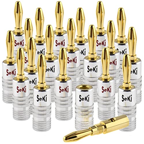 SeKi 20x Bananenstecker 24K vergoldet für Lautsprecherkabel bis 6mm² mit Farbcodierung (rot & schwarz) für den Anschluss des Kabels an HiFi Anlagen, Endstufen, AV-Receiver, Verstärker, Stereoanlagen von SeKi