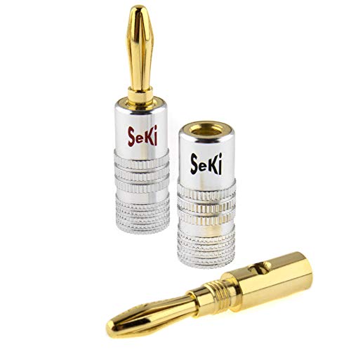 SeKi 2x Bananenstecker 24K vergoldet für Lautsprecherkabel bis 6mm² mit Farbcodierung (rot & schwarz) für den Anschluss des Kabels an HiFi Anlagen, Endstufen, AV-Receiver, Verstärker und Stereoanlagen von SeKi