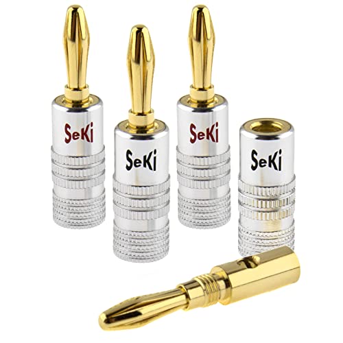SeKi 4x Bananenstecker 24K vergoldet für Lautsprecherkabel bis 6mm² mit Farbcodierung (rot & schwarz) für den Anschluss des Kabels an HiFi Anlagen, Endstufen, AV-Receiver, Verstärker und Stereoanlagen von SeKi