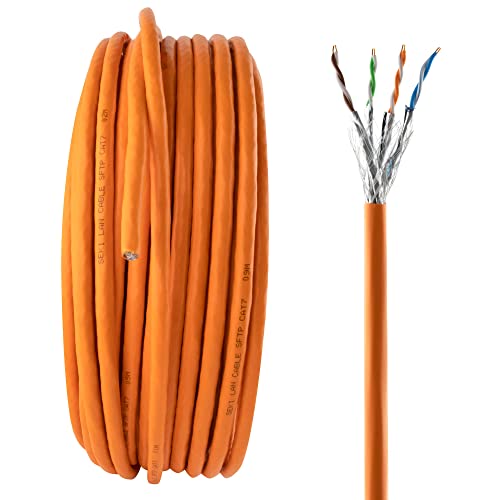 SeKi 50m Cat. 7 Verlegekabel PIMF S/FTP LSZH Halogenfrei zugelassen nach BauPVO Ethernet Installationskabel LAN Netzwerkkabel 10Gbit 1000MHz AWG23/1 Datenkabel Netzwerk geschirmt - Orange von SeKi