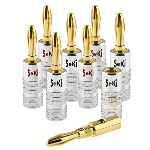 SeKi 8x Bananenstecker 24K vergoldet für Lautsprecherkabel bis 6mm² mit Farbcodierung (rot & schwarz) für den Anschluss des Kabels an HiFi Anlagen, Endstufen, AV-Receiver, Verstärker und Stereoanlagen von SeKi