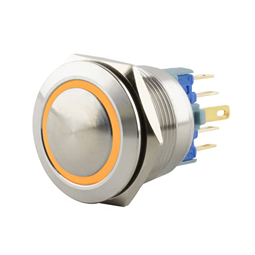 SeKi Edelstahl Druckschalter Ø22mm rastend gewölbter Kopfform farbig beleuchtetem LED Ring in gelb Lötösen/Flachstecker 0,5x2,8 Anschluss SeKi Edelstahl Druckschalter Ø22mm rastend gewölbter Kopfform farbig beleuchtetem LED Ring in gelb Lötösen/Flachstecker 0,5x2,8 Anschluss von SeKi