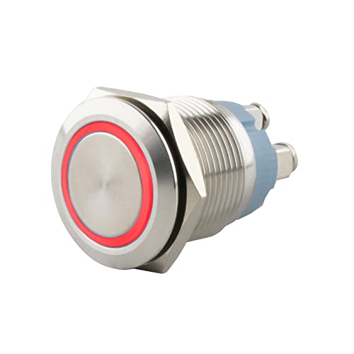 SeKi Edelstahl Drucktaster Ø16mm tastend flacher Kopfform farbig beleuchtetem LED Ring in rot Schraubanschluss; Klingeltaster von SeKi