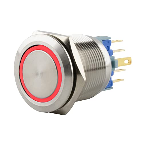 SeKi Edelstahl Drucktaster Ø22mm tastend flacher Kopfform farbig beleuchtetem LED Ring in rot Lötösen / Flachstecker 0,5x2,8 Anschluss; Klingeltaster SeKi Edelstahl Drucktaster Ø22mm tastend flacher Kopfform farbig beleuchtetem LED Ring in rot Lötösen / Flachstecker 0,5x2,8 Anschluss; Klingeltaster von SeKi