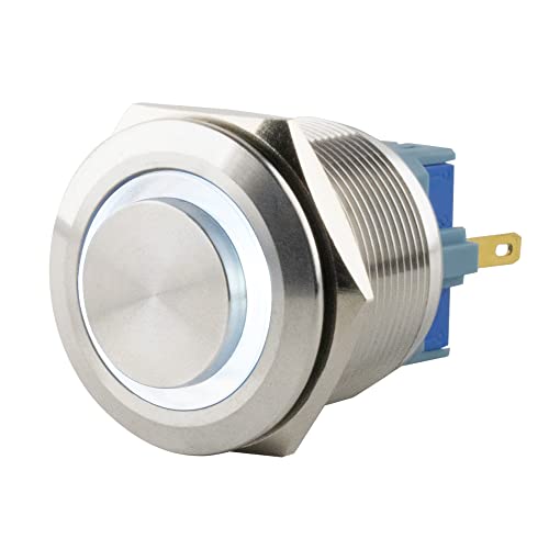 SeKi Edelstahl Drucktaster Ø25mm tastend hervorstehender Kopfform farbig beleuchtetem LED Ring in weiss Lötösen / Flachstecker 0,5x2,8 Anschluss; Klingeltaster SeKi Edelstahl Drucktaster Ø25mm tastend hervorstehender Kopfform farbig beleuchtetem LED Ring in weiss Lötösen / Flachstecker 0,5x2,8 Anschluss; Klingeltaster von SeKi
