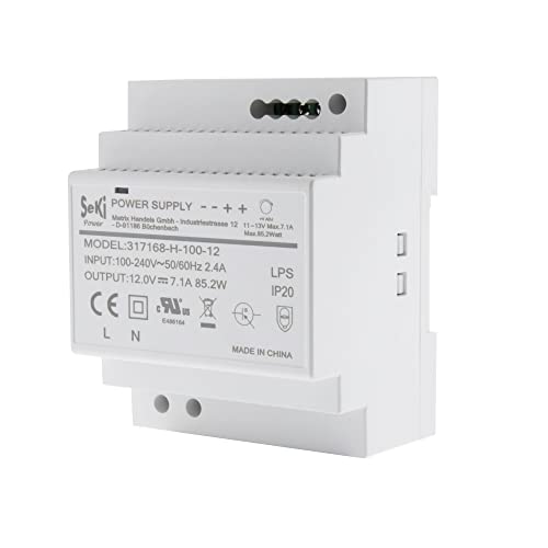 SeKi Hutschienen-Netzteil H-100-12 - 12V - 7,1A - 85W DIN Rail - DIN Schienen Netzteil, 85 Watt (7,1A) von SeKi