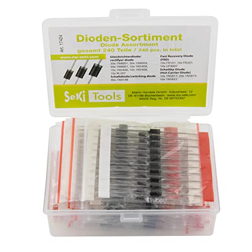 Seki Dioden Sortiment 240 Stück, 14 Werte, Gleichrichterdiode, Schottky, Schaltdiode; 1N4001 1N4004 1N4007 1N5404 1N5406 1N5408 RL207 FR107 RL207 UF4007 1N5817 1N5819 1N5822 1N4148 Seki Dioden Sortiment 240 Stück, 14 Werte, Gleichrichterdiode, Schottky, Schaltdiode; 1N4001 1N4004 1N4007 1N5404 1N5406 1N5408 RL207 FR107 RL207 UF4007 1N5817 1N5819 1N5822 1N4148 von SeKi
