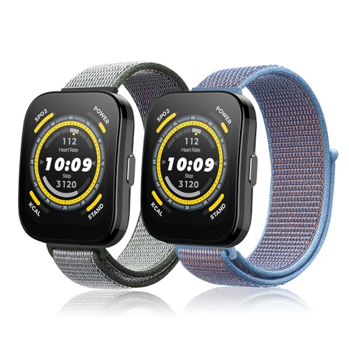 SeNool [2 Stück 22mm Armband für Amazfit Cheetah/Cheetah Pro/Amazfit Bip 5, Nylon Uhrenarmbänder Ersatzarmband Klettarmband für Amazfit GTR 4/GTR 3 Pro/GTR 3/GTR 2e (Dunkeloliv + Hellblau) von SeNool