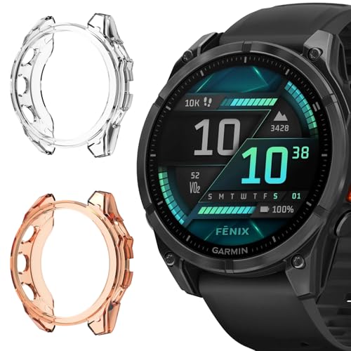 SeNool [2-Stück Hülle für Garmin Fenix 8 43mm Schutzhülle Schutzfolie, Soft TPU Slim Plattierte Displayschutzfolie für Garmin Fenix 8 43mm Cover - Klar + Orange von SeNool