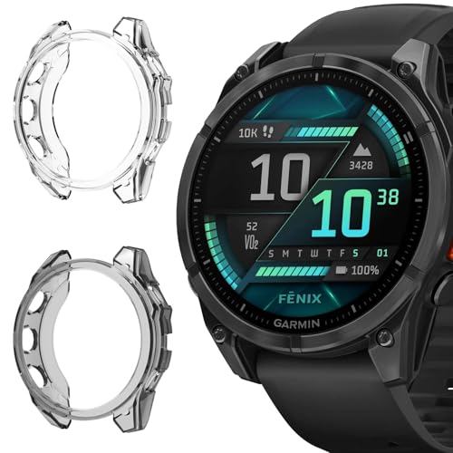 SeNool [2-Stück Hülle für Garmin Fenix 8 43mm Schutzhülle Schutzfolie, Soft TPU Slim Plattierte Displayschutzfolie für Garmin Fenix 8 43mm Cover - Klar + Schwarz von SeNool