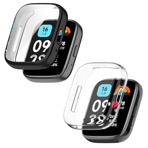 SeNool [2-Stück Hülle für Xiaomi Redmi Watch 3 Active Schutzhülle Schutzfolie, Soft TPU Slim Plattierte Displayschutzfolie für Xiaomi Redmi Watch 3 Active Cover - Klar+Schwarz von SeNool