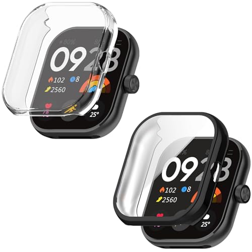 SeNool [2-Stück Hülle für Xiaomi Redmi Watch 4 Schutzhülle Schutzfolie, Soft TPU Slim Plattierte Displayschutzfolie für Xiaomi Redmi Watch 4 Cover - Klar+Schwarz von SeNool