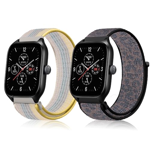 SeNool 20mm Armband für Amazfit GTR Mini/Amazfit GTS 4/GTS 4 Mini/GTS 3/GTS 2e/GTS 2 Mini, [2 Stück] Nylon Uhrenarmbänder Ersatzarmband Armbänder Klettarmband für Amazfit GTS 2-Leopard + Sternenlicht von SeNool