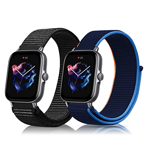 SeNool 20mm Armband für Amazfit GTR Mini/Amazfit GTS 4/GTS 4 Mini/GTS 3/GTS 2e/GTS 2 Mini, [2 Stück] Nylon Uhrenarmbänder Ersatzarmband Armbänder Klettarmband für Amazfit GTS 2 - Schwarz + Dunkelblau von SeNool