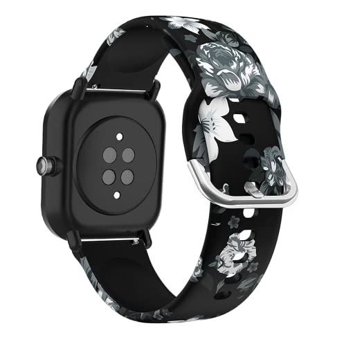 SeNool 20mm Armband für Amazfit GTR Mini/Amazfit GTS 4/GTS 4 Mini/GTS 3/GTS 2e/GTS 2 Mini, [2 Stück] Silikon Sport Uhrenarmbänder Ersatzarmband Armbänder Klettarmband für Amazfit GTS 2 - Graue Blume von SeNool