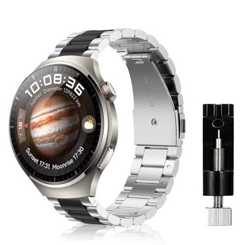 SeNool 22mm Armband für Huawei Watch GT 4 46mm/4/4 Pro, Metall Uhrenarmbänder Ersatzarmband für Ultimate/Buds/GT 3 Pro 46mm - Silber Schwarz von SeNool