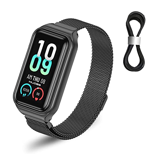 SeNool Armband Kompatibel mit Amazfit Band 7, [Edelstahl Metall Einstellbar Ersatzband] [Weich Atmungsaktiv] Magnetversch Mesh Gewebte Uhrenarmband für Amazfit Band 7 - Schwarz von SeNool