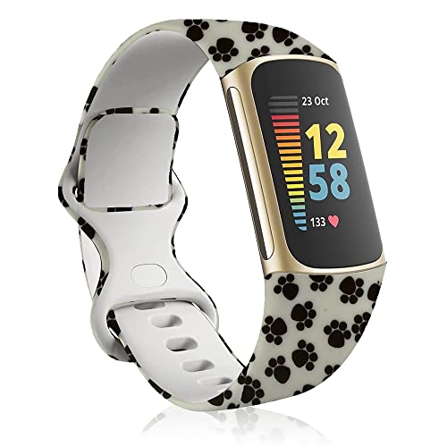 SeNool Armband Kompatibel mit Fitbit Charge 6/Fitbit Charge 5, [Premium Silikon Ersatzband] [Wasserdicht ] [Edelstahlschnalle], Uhrenarmband für Fitbit Charge 6/Charge 5 - Pflaumendruck von SeNool