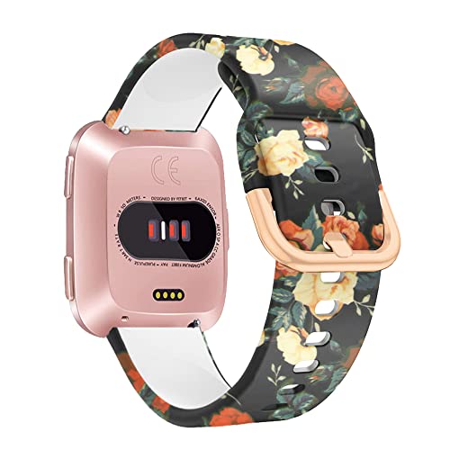 SeNool Armband Kompatibel mit Fitbit Versa 2 / Fitbit Versa Lite/Fitbit Versa, [Silikon Ersatzarmband] [Wasserdicht], Uhrenarmband für Fitbit Versa 2 / Versa Lite/Versa - Rote Rose von SeNool