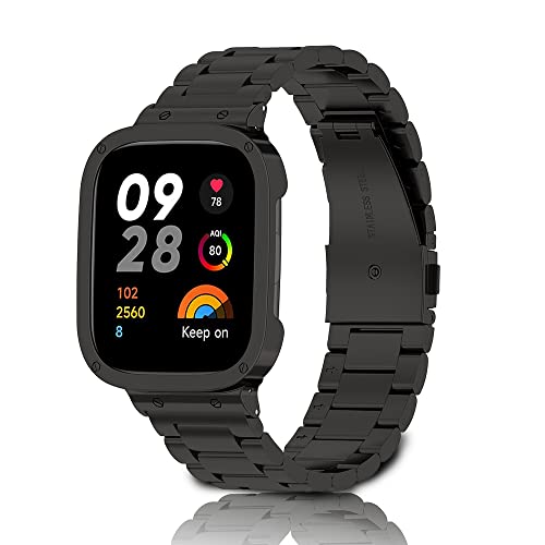 SeNool Armband Kompatibel mit Xiaomi Redmi Watch 3, [Edelstah Metall Ersatzarmband] [Schweiß und Korrosionsbeständig] [Doppelte Faltschließe], Uhrenarmband für Xiaomi Redmi Watch 3 - Schwarz von SeNool