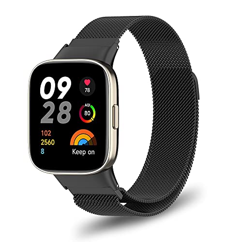 SeNool Armband Kompatibel mit Xiaomi Redmi Watch 3, [Edelstahl Metall Einstellbar Ersatzband] [Weich Atmungsaktiv] Magnetversch Mesh Gewebte Uhrenarmband für Xiaomi Redmi Watch 3 - Schwarz von SeNool