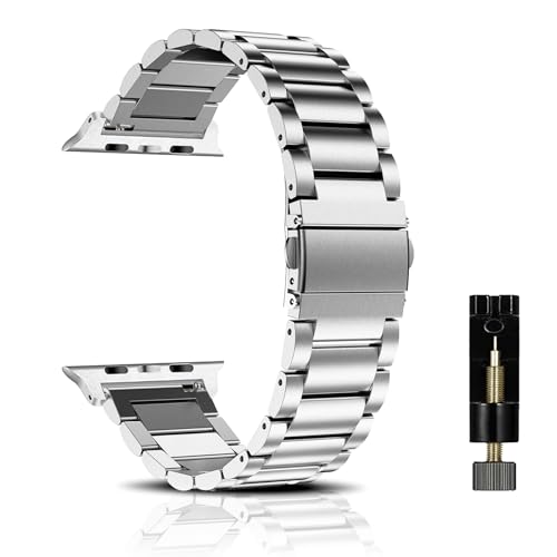 SeNool Armband für Apple Watch 38mm 40mm 41mm 42mm Series 10/9/8/7/6/5/4/3/2/1, [Metall Ersatzarmband] [Hohe Qualität Edelstahl] [Korrosionsbeständig], Uhrenarmband für iWatch SE/SE 2-Silber von SeNool