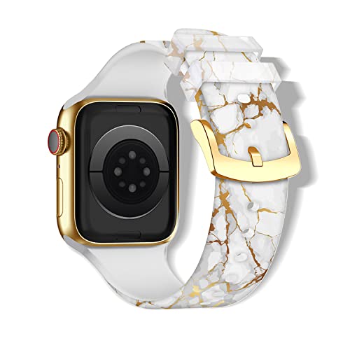 SeNool Armband für Apple Watch Series 9/Series 8/Series 7 [41mm], Silikon Uhrenarmband für Apple Watch Series 6/Series 5/Series 4/SE [40mm]/Series 3/Series 2/Series 1 [38mm] - Gelber Marmor von SeNool