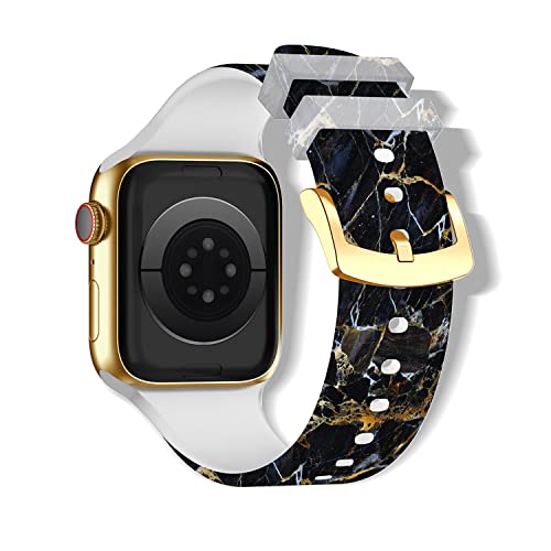 SeNool Armband für Apple Watch Series 9/Series 8/Series 7 [41mm], Silikon Uhrenarmband für Apple Watch Series 6/Series 5/Series 4/SE [40mm]/Series 3/Series 2/Series 1 [38mm] - Schwarzer Marmor von SeNool