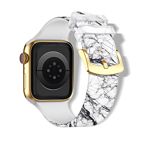 SeNool Armband für Apple Watch Series 9/Series 8/Series 7 [41mm], Silikon Uhrenarmband für Apple Watch Series 6/Series 5/Series 4/SE [40mm]/Series 3/Series 2/Series 1 [38mm] - Weisser Marmor von SeNool