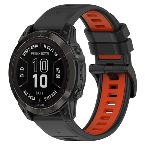 SeNool Armband für Garmin Fenix 7 Pro Solar/Fenix 7/Garmin Epix 2 Pro 47mm, 22mm QuickFit Leicht Silikon Ersatzarmband Uhrenarmband für Garmin Fenix 6 GPS/6 Pro GPS/5/5 Plus - Grau Orange von SeNool