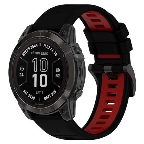 SeNool Armband für Garmin Fenix 7 Pro Solar/Fenix 7/Garmin Epix 2 Pro 47mm, 22mm QuickFit Leicht Silikon Ersatzarmband Uhrenarmband für Garmin Fenix 6 GPS/6 Pro GPS/5/5 Plus - Schwarz Rot von SeNool