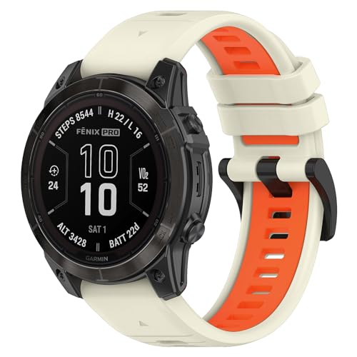 SeNool Armband für Garmin Fenix 7 Pro Solar/Fenix 7/Garmin Epix 2 Pro 47mm, 22mm QuickFit Leicht Silikon Ersatzarmband Uhrenarmband für Garmin Fenix 6 GPS/6 Pro GPS/5/5 Plus - Weiß Orange von SeNool