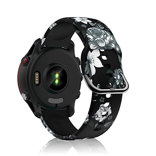 SeNool Armband für Huawei Watch GT 4 41mm/Garmin Venu 3S/Venu 2S, 18mm Silikon Ersatzband Uhrenarmband für Garmin Forerunner 265S/Forerunner 255S Music/Vivoactive 4S 40mm/Vivomove 3S 39mm -Graue Blume von SeNool