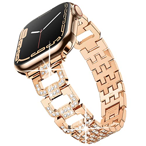 SeNool Diamant Armband für Apple Watch Series 9/Series 8/Series 7 [41mm], Metall Uhrenarmband für Apple Watch Series 6/Series 5/Series 4/SE [40mm]/Series 3/Series 2/Series 1 [38mm] - Roségold von SeNool