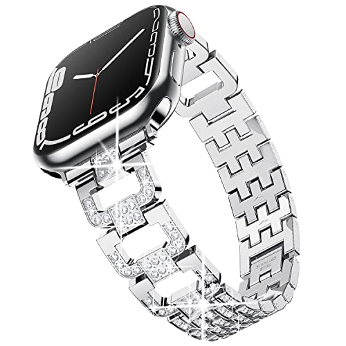 SeNool Diamant Armband für Apple Watch Series 9/Series 8/Series 7 [41mm], Metall Uhrenarmband für Apple Watch Series 6/Series 5/Series 4/SE [40mm]/Series 3/Series 2/Series 1 [38mm] - Silber von SeNool