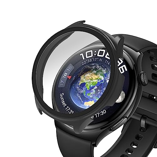SeNool Hülle Kompatibel mit Huawei Watch 4, Harter PC Hülle mit Glasfolie Schutzfolie, [9H Härte, Anti-Kratzen], Schutzhülle Kompatibel mit Huawei Watch 4 - Schwarz von SeNool