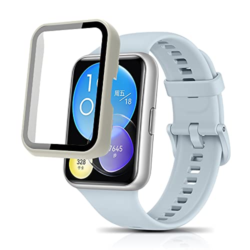 SeNool Hülle Kompatibel mit Huawei Watch Fit 2, Harter PC Hülle mit Glasfolie Schutzfolie, [9H Härte, Anti-Kratzen], Schutzhülle Kompatibel mit Huawei Watch Fit 2 - Weiß von SeNool