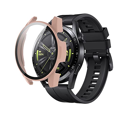 SeNool Hülle Kompatibel mit Huawei Watch GT 3 46mm, Harter PC Hülle mit Glasfolie Schutzfolie, [9H Härte, Anti-Kratzen], Schutzhülle Kompatibel mit Huawei Watch GT3 46mm - Rosa von SeNool