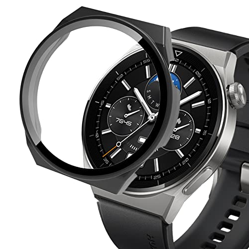 SeNool Hülle Kompatibel mit Huawei Watch GT 3 Pro 46mm, Harter PC Hülle mit Glasfolie Schutzfolie, [9H Härte, Anti-Kratzen], Schutzhülle Kompatibel mit Huawei Watch GT 3 Pro 46mm - Schwarz von SeNool