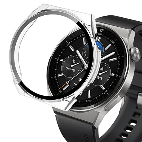 SeNool Hülle Kompatibel mit Huawei Watch GT 3 Pro 46mm, Harter PC Hülle mit Glasfolie Schutzfolie, [9H Härte, Anti-Kratzen], Schutzhülle Kompatibel mit Huawei Watch GT 3 Pro 46mm - Transparent von SeNool