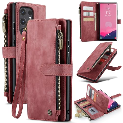 SeNool Hülle Kompatibel mit Samsung Galaxy S24 Ultra 5G, Stoßfest Klapphülle mit Kartenfächer Handyhülle, Ständer Flip Reißverschluss Lanyard Leder TPU Schutzhülle für Galaxy S24 Ultra 5G, Rot SeNool Hülle Kompatibel mit Samsung Galaxy S24 Ultra 5G, Stoßfest Klapphülle mit Kartenfächer Handyhülle, Ständer Flip Reißverschluss Lanyard Leder TPU Schutzhülle für Galaxy S24 Ultra 5G, Rot von SeNool