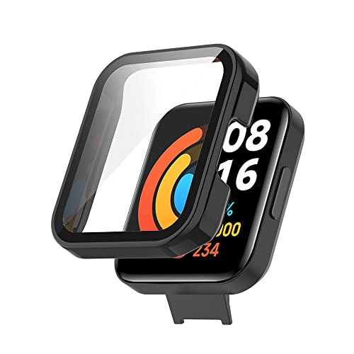 SeNool Hülle Kompatibel mit Xiaomi Redmi Watch 2 Lite, Harter PC Hülle mit Glasfolie Schutzfolie, [9H Härte, Anti-Kratzen], Schutzhülle Kompatibel mit Xiaomi Redmi Watch 2 Lite - Schwarz von SeNool