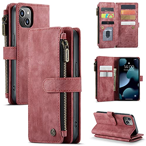 SeNool Hülle Kompatibel mit iPhone 13, Klapphülle Handyhülle mit [Kartenfächer] [Ständer Funktion] [Magnetverschluss], Schutzhülle Kompatibel mit iPhone 13 - Rot von SeNool